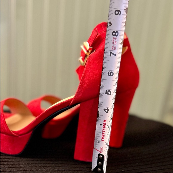 New Idifu Red Suede Sexy Chunky High Heel Shoes- Sz 10 - Picture 11 of 11